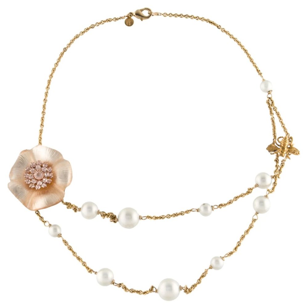 ALEXIS BITTAR Crystal, Faux Pearl & Lucite Flower & Bee Double Strand Necklace